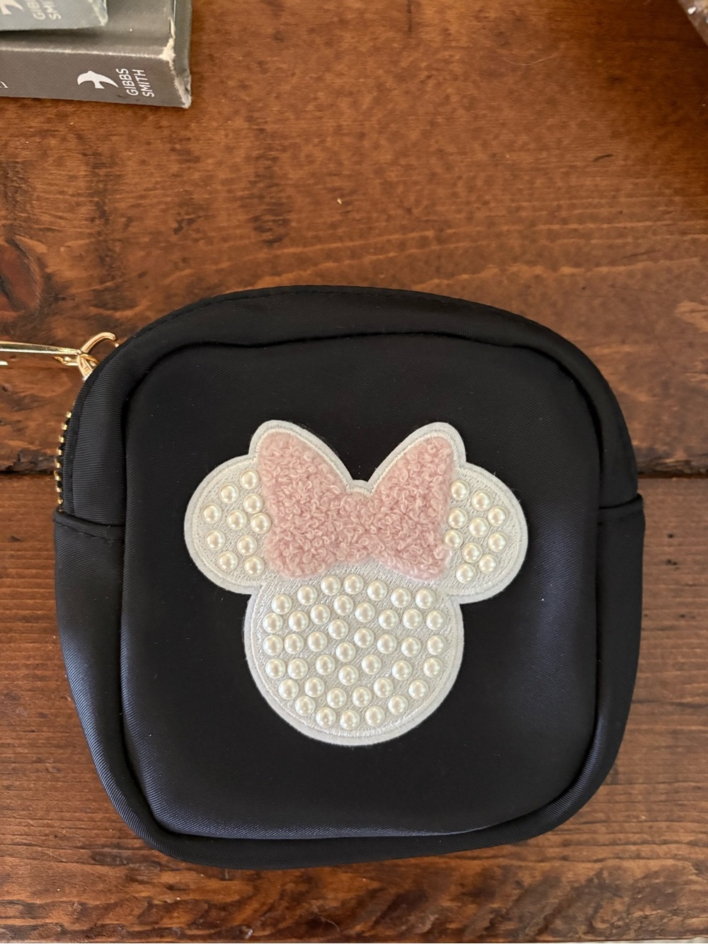 Disney Kids Black Coin Pouch with Pink Bow Minnie Patch
